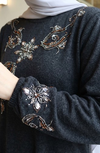 Knitted Fabric Winter Modest Dress With Button Detail 2179-01 Black 2179-01