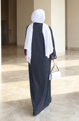 Knitted Fabric Winter Modest Dress With Button Detail 2179-01 Black 2179-01