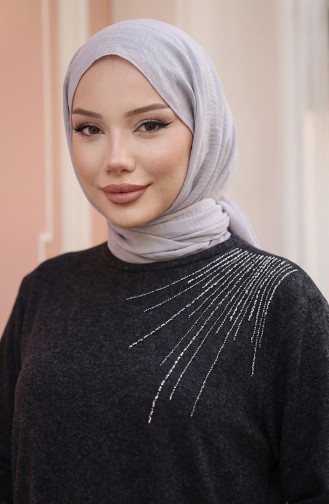 Knitted Winter Stone Embroidered Hijab Dress 2181-04 Black 2181-04