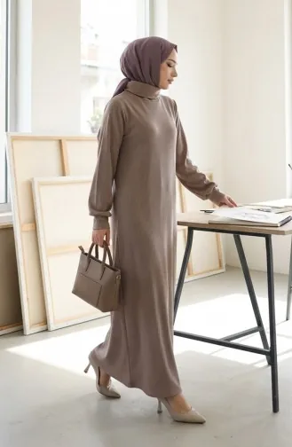 Robe Hijab Côtelée à Col Roulé 2188-01 Vison 2188-01