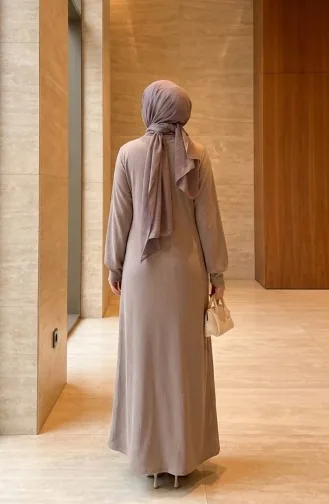 Robe Hijab Côtelée à Col Roulé 2188-01 Vison 2188-01