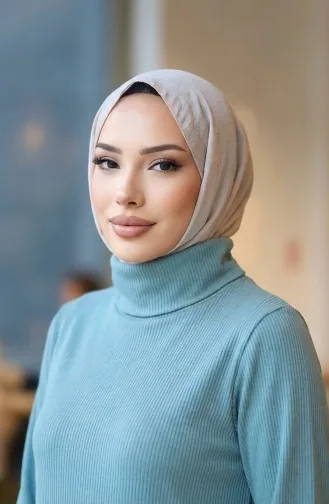 Robe Hijab Côtelée à Col Roulé 2188-02 Vert Clair 2188-02
