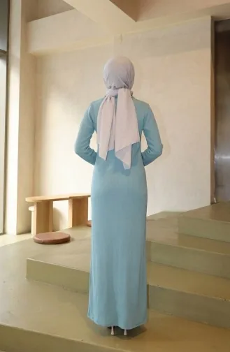 Robe Hijab Côtelée à Col Roulé 2188-02 Vert Clair 2188-02