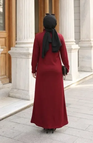 Robe Hijab Côtelée à Col Roulé 2188-03 Bordeaux 2188-03