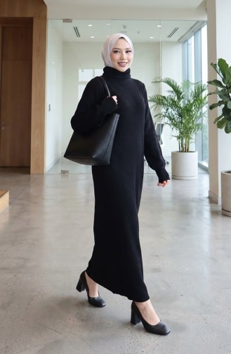 Turtleneck Ribbed Hijab Dress 2188-04 Black 2188-04
