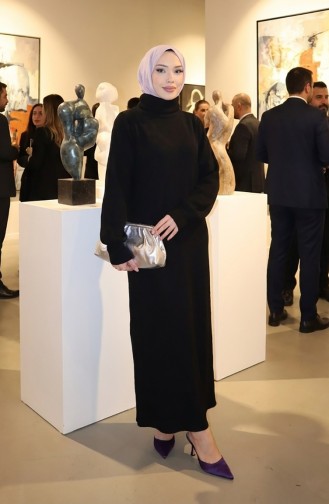 Turtleneck Ribbed Hijab Dress 2188-04 Black 2188-04