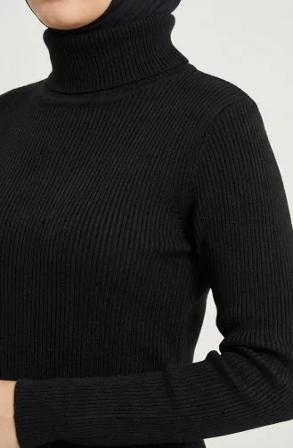 Boğazlı Yaka Fitilli Tesettür Elbise 2188-04 Siyah