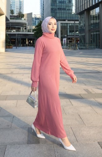 Turtleneck Ribbed Hijab Dress 2188-05 Powder Pink 2188-05