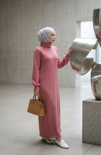 Turtleneck Ribbed Hijab Dress 2188-05 Powder Pink 2188-05