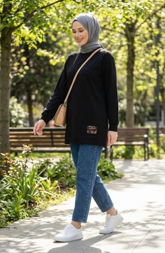 تونيك قطني ممشط بخيطين 280128-11 أسود 280128-11