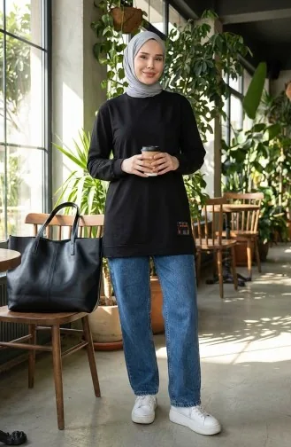 Tweedraads Gekamde Katoenen Tuniek 280128-11 Zwart 280128-11