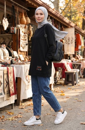 تونيك قطني ممشط بخيطين 280128-11 أسود 280128-11