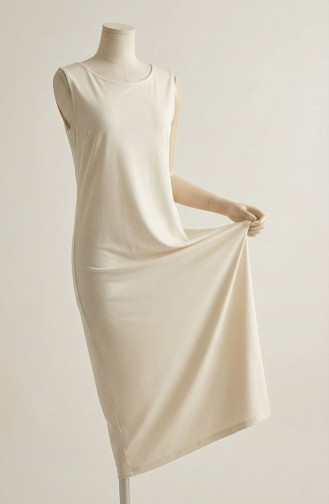 Kolsuz Uzun Içlik Elbise 6041-03 Krem