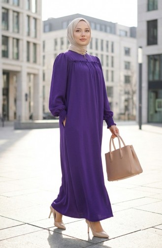 عباية بأكمام مرنة وسحاب 2035-03 بنفسجي 2035-03