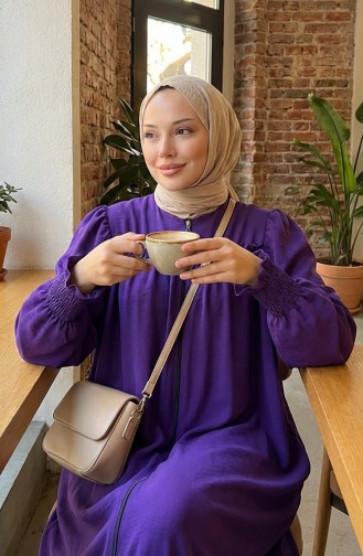 عباية بأكمام مرنة وسحاب 2035-03 بنفسجي 2035-03