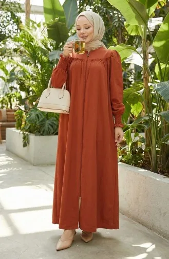 Kolu Lastikli Fermuarlı Ferace 2035-04 Kiremit