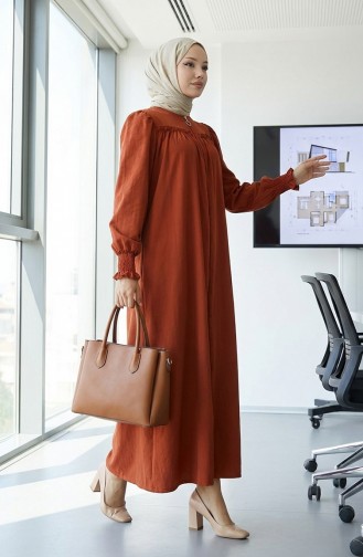 Elastic Sleeve Zippered Abaya 2035-04 Tile 2035-04