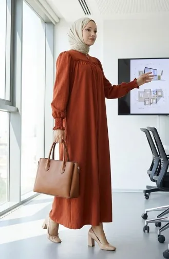 Kolu Lastikli Fermuarlı Ferace 2035-04 Kiremit