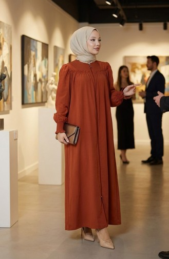 Elastic Sleeve Zippered Abaya 2035-04 Tile 2035-04