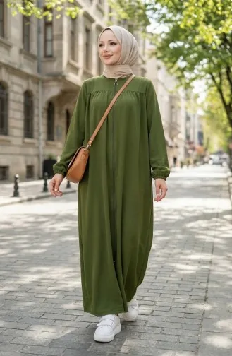 Abaya Zippée à Manches élastiques 2035-05 Kaki 2035-05