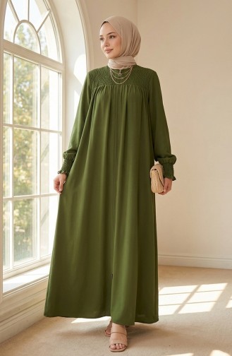 عباية بأكمام مرنة وسحاب 2035-05 كاكي 2035-05