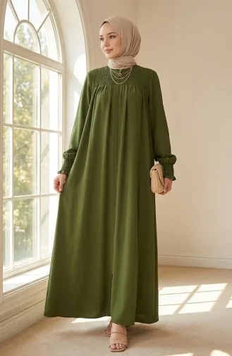 Abaya Zippée à Manches élastiques 2035-05 Kaki 2035-05