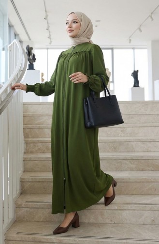 عباية بأكمام مرنة وسحاب 2035-05 كاكي 2035-05