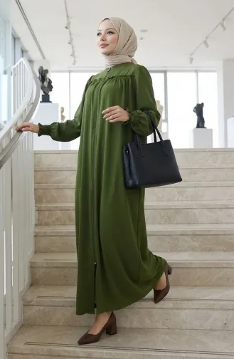 Abaya Zippée à Manches élastiques 2035-05 Kaki 2035-05