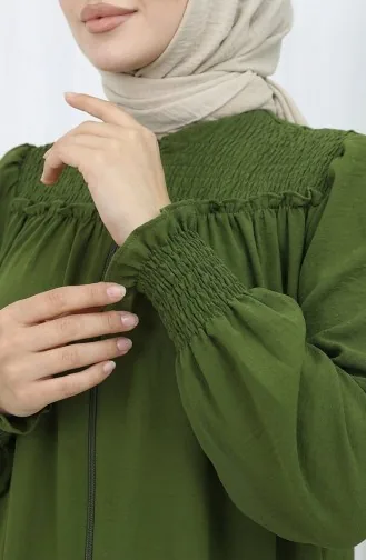 Abaya Zippée à Manches élastiques 2035-05 Kaki 2035-05