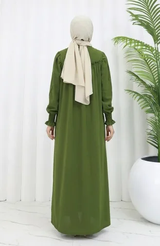 Abaya Zippée à Manches élastiques 2035-05 Kaki 2035-05
