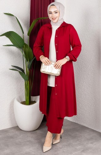 Viskon Belmando Kumaş Tunik Pantolon İkili Takım 0340-02 Kırmızı