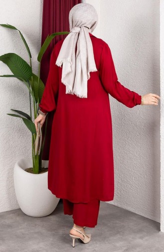 Viskon Belmando Kumaş Tunik Pantolon İkili Takım 0340-02 Kırmızı
