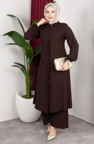 بدلة مزدوجة من قماش فيسكوز بلماندو، بنطلون تونك، 0340-03 بني 0340-03