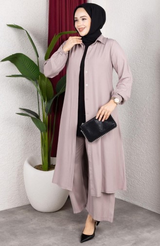 Viskon Belmando Kumaş Tunik Pantolon İkili Takım 0340-05 Taş