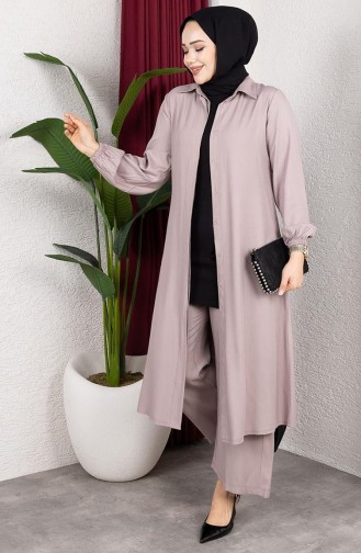 Viskon Belmando Kumaş Tunik Pantolon İkili Takım 0340-05 Taş