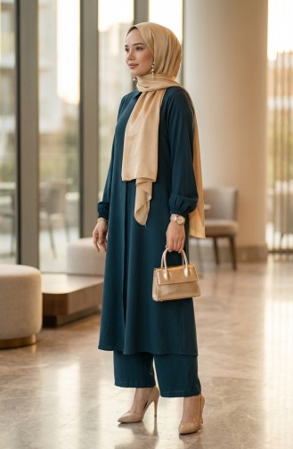 Viskon Belmando Kumaş Tunik Pantolon İkili Takım 0340-06 Petrol