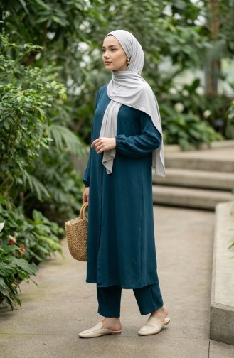 Viskon Belmando Kumaş Tunik Pantolon İkili Takım 0340-06 Petrol