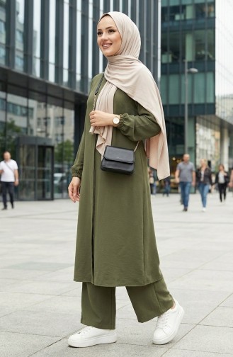 Viskon Belmando Kumaş Tunik Pantolon İkili Takım 0340-07 Haki