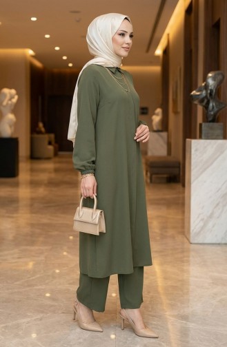 Viskon Belmando Kumaş Tunik Pantolon İkili Takım 0340-07 Haki