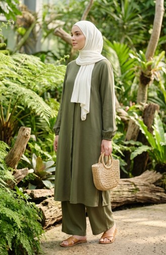 Viskon Belmando Kumaş Tunik Pantolon İkili Takım 0340-07 Haki