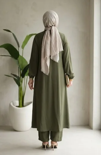 بدلة مزدوجة من قماش فيسكوز بلماندو، بنطلون تونك، 0340-07 كاكي 0340-07