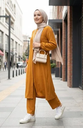 Viscose Belmando Fabric Tunic Trousers Two Piece Suit 0340-08 Mustard 0340-08