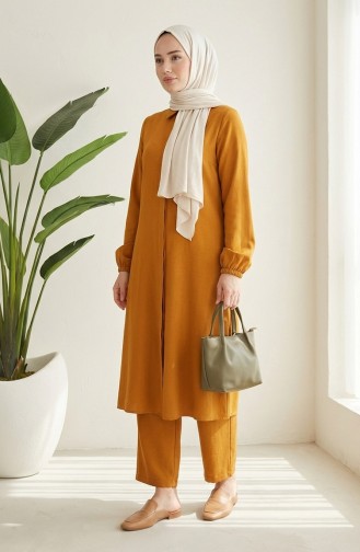 Viscose Belmando Stof Tuniek Broek Tweedelig Pak 0340-08 Mosterd 0340-08