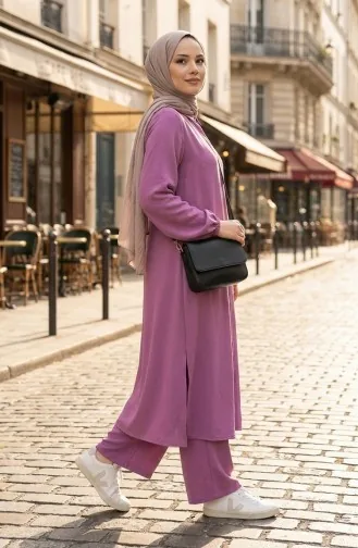 بدلة مزدوجة من قماش فيسكوز بلماندو، بنطلون تونك، 0340-10، وردي باهت 0340-10