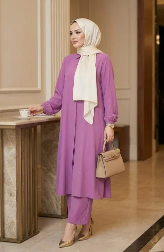 بدلة مزدوجة من قماش فيسكوز بلماندو، بنطلون تونك، 0340-10، وردي باهت 0340-10