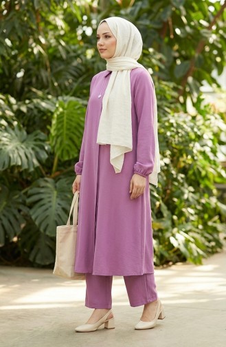 Viskon Belmando Kumaş Tunik Pantolon İkili Takım 0340-10 Gül Kurusu