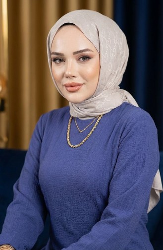 Volan Detaylı Bürümcük Elbise 7132-04 Mavi 7132-04