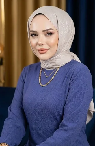 Volan Detaylı Bürümcük Elbise 7132-04 Mavi 7132-04