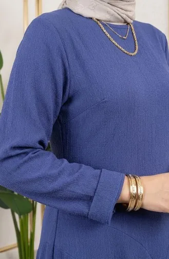 Volan Detaylı Bürümcük Elbise 7132-04 Mavi 7132-04