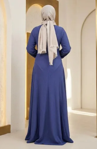 Volan Detaylı Bürümcük Elbise 7132-04 Mavi 7132-04